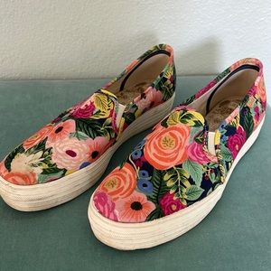 KEDS Rifle Paper Co Pink Green Floral Slip On Sneakers Shoes Women’s Size 8.5